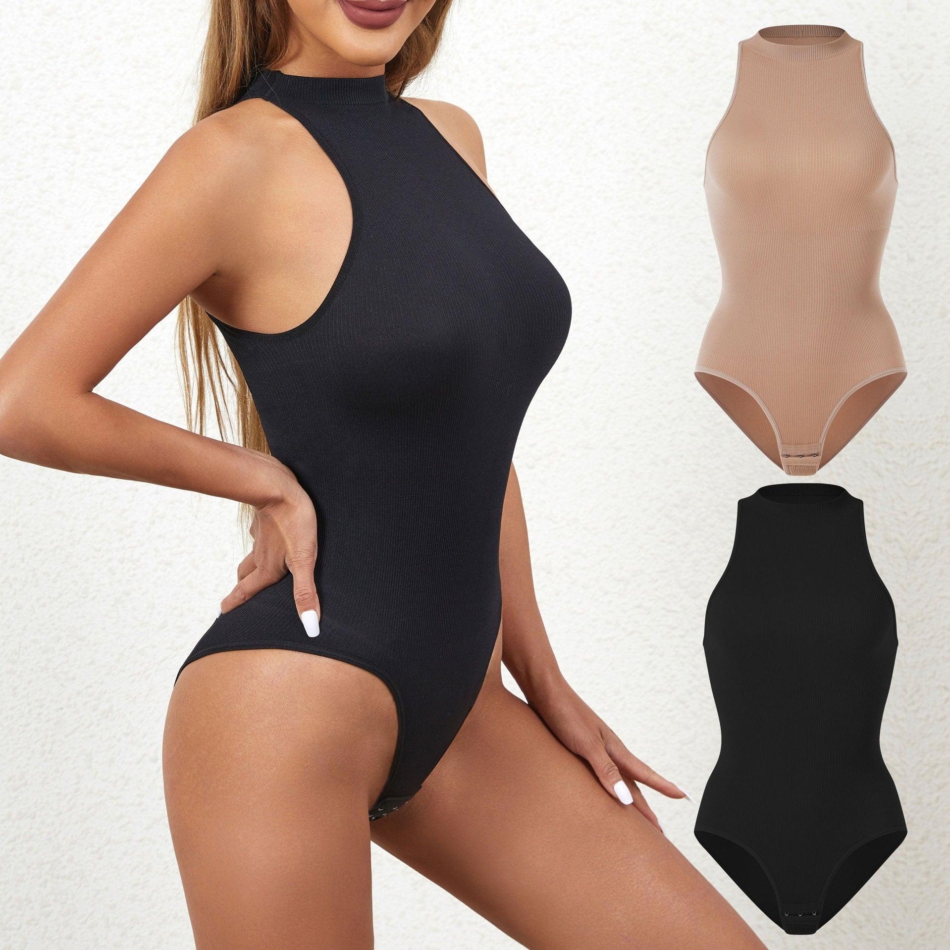 Sleeveless Outerwear Base Layer With Front Button Closure Tummy-control Bodysuit