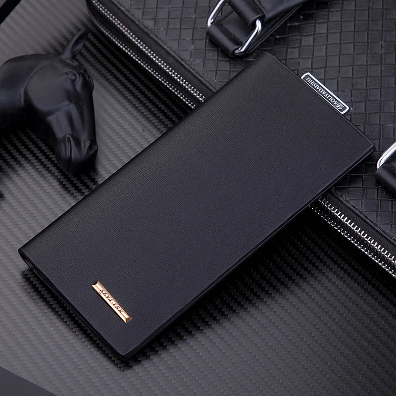 Men’s Long Wallet with Aluminum Card Holder – PU Leather Double Fold Business Wallet