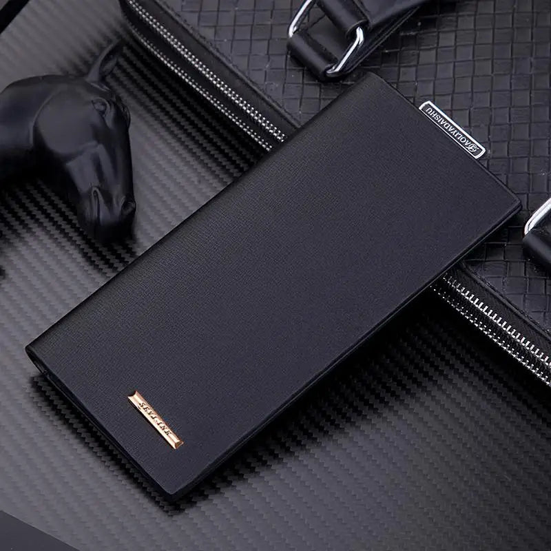 Men’s Long Wallet with Aluminum Card Holder – PU Leather Double Fold Business Wallet