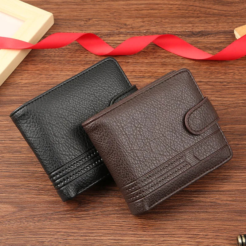 Men’s Slim Leather Bifold Wallet with ID Window & Coin Pocket
