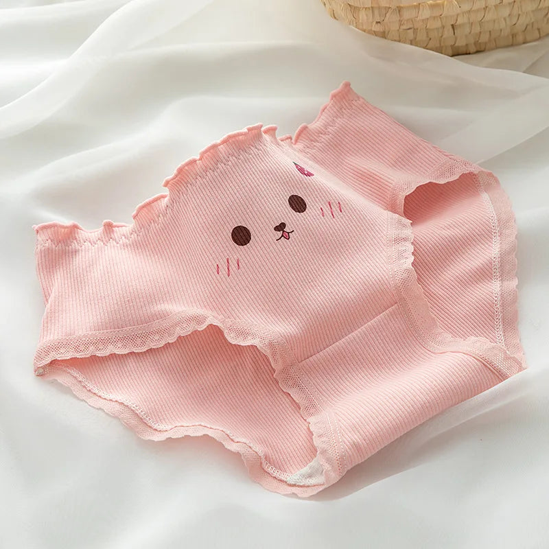 Women’s Low Waist Cotton Panties – Cartoon Strawberry Bear Briefs