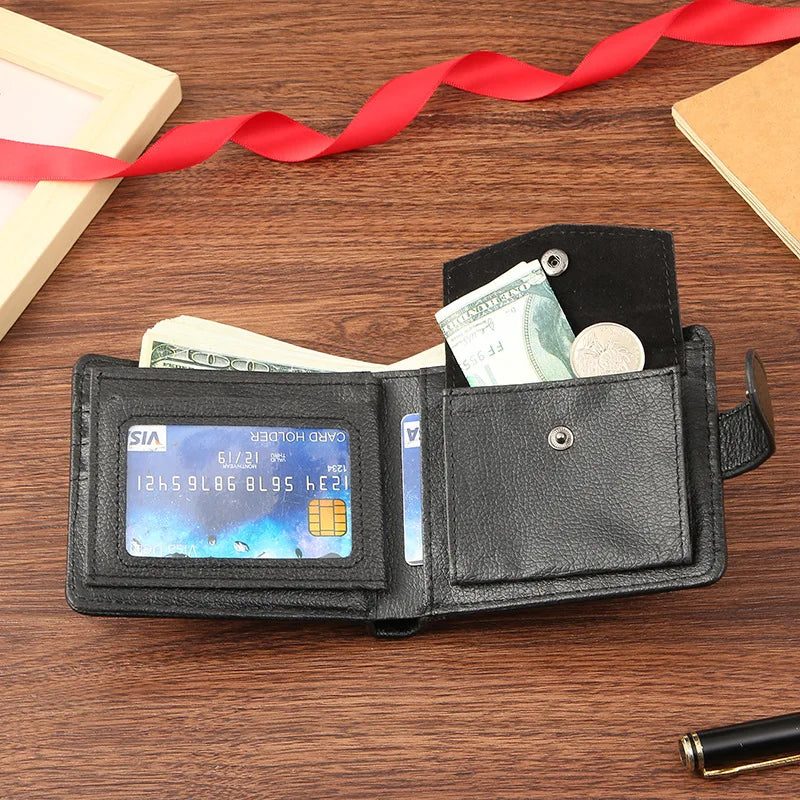 Men’s Slim Leather Bifold Wallet with ID Window & Coin Pocket