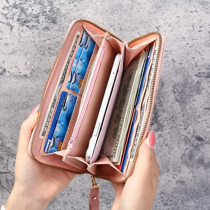 Women Fashion PU Leather Zipper Wallet Long Card Holder Purse