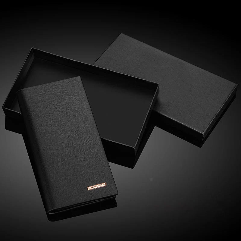 Men’s Long Wallet with Aluminum Card Holder – PU Leather Double Fold Business Wallet