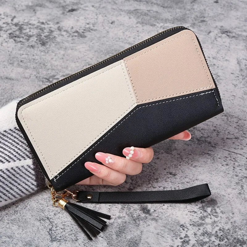 Women Fashion PU Leather Zipper Wallet Long Card Holder Purse