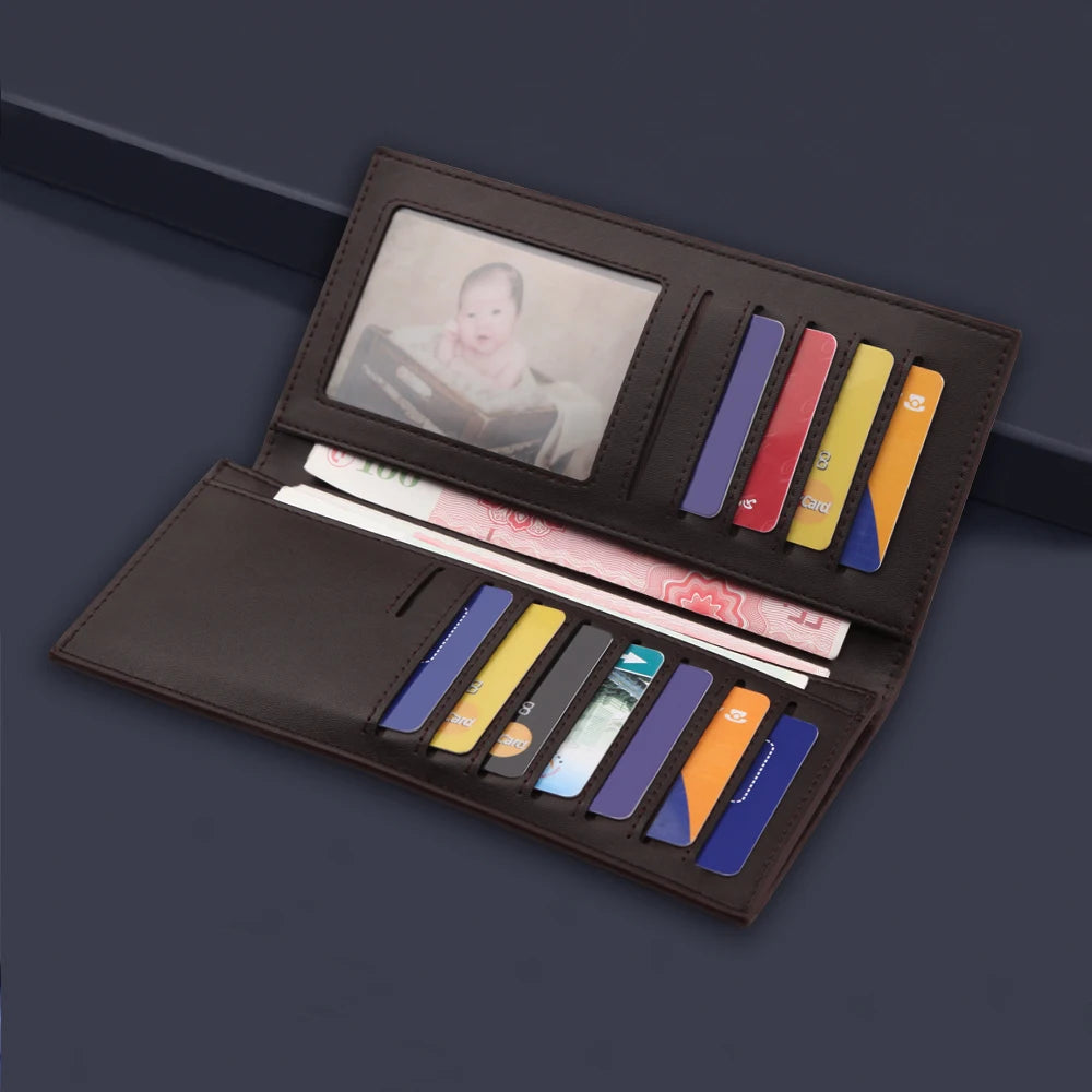 Men’s Long Wallet with Aluminum Card Holder – PU Leather Double Fold Business Wallet