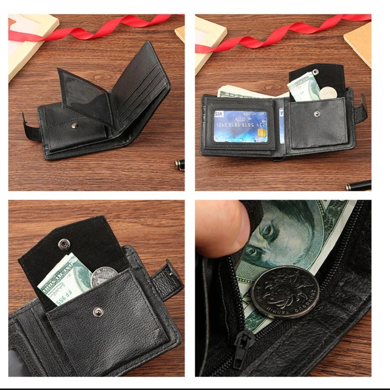 Men’s Slim Leather Bifold Wallet with ID Window & Coin Pocket