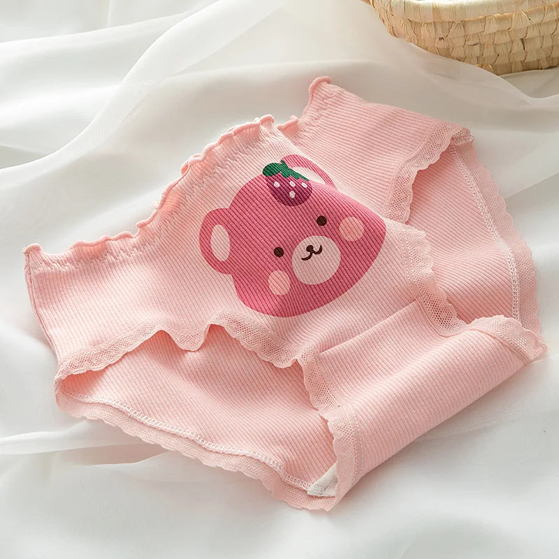 Women’s Low Waist Cotton Panties – Cartoon Strawberry Bear Briefs