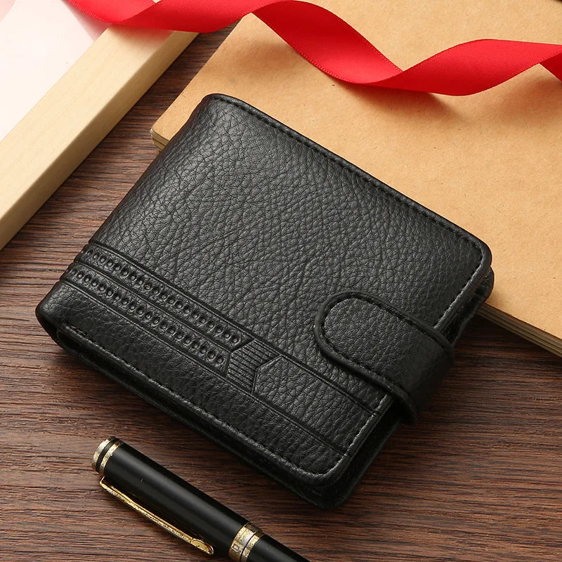 Men’s Slim Leather Bifold Wallet with ID Window & Coin Pocket