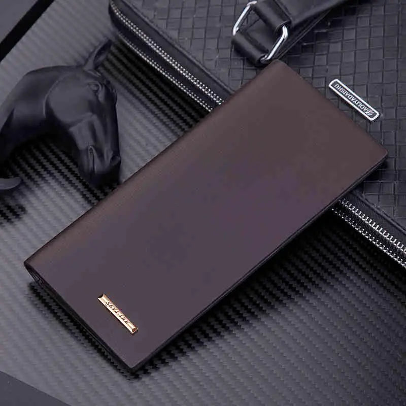 Men’s Long Wallet with Aluminum Card Holder – PU Leather Double Fold Business Wallet