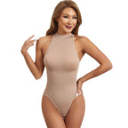 Sleeveless Outerwear Base Layer With Front Button Closure Tummy-control Bodysuit